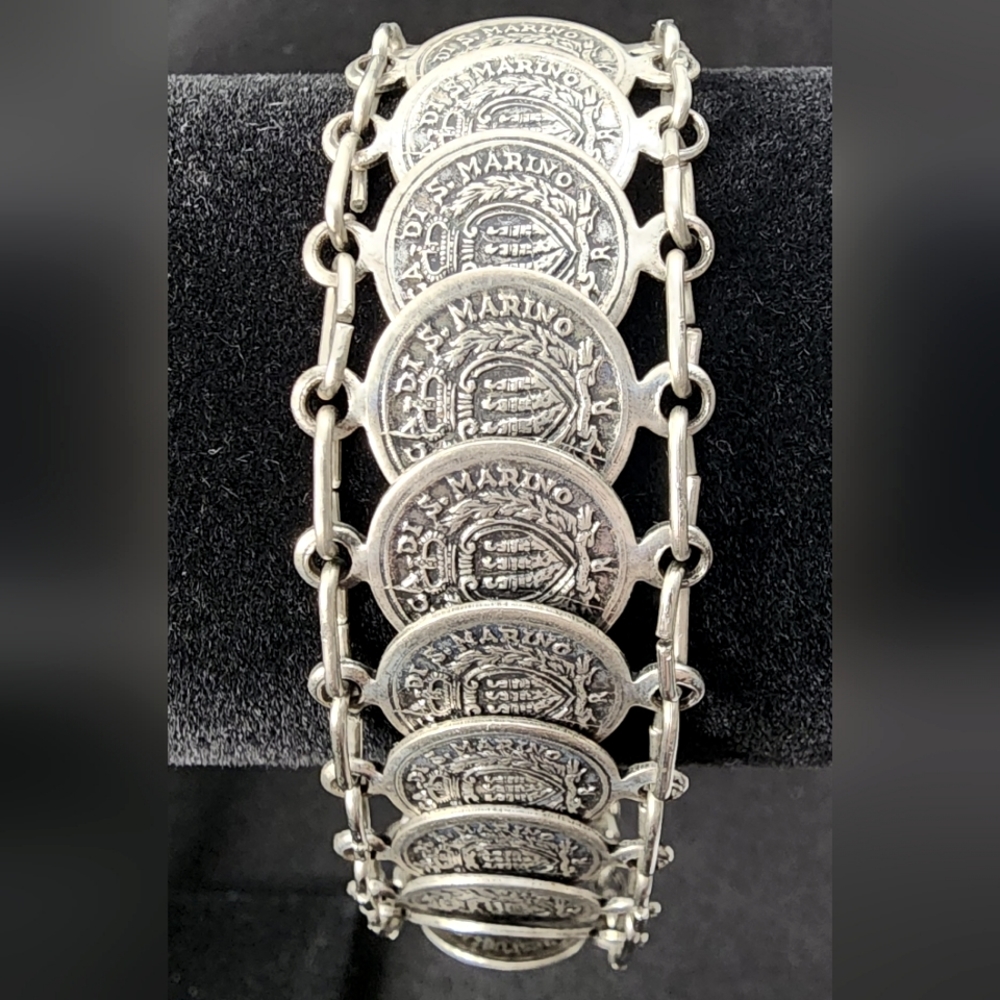 Vintage Republic of San Marino Italy Mini Faux Coins Souvenir Bracelet